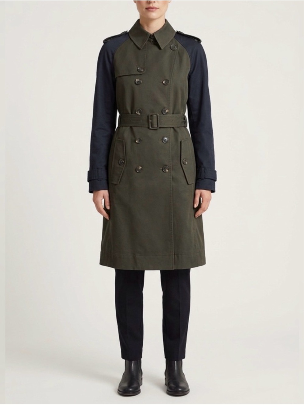 Altuzarra For Target | Two-Tone Trench Coat in Olive Green and Black | Sz S